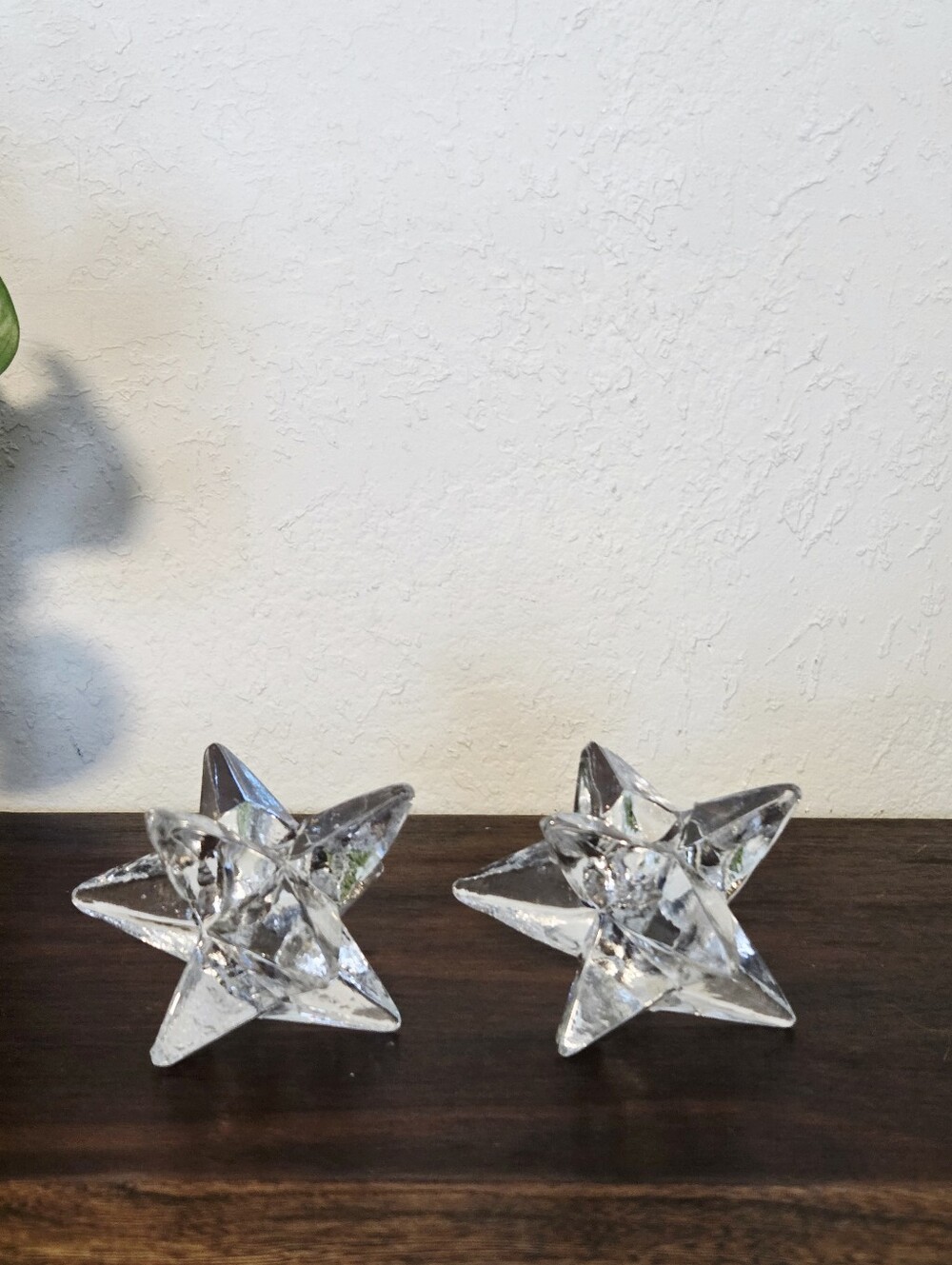 Vintage MCM Atomic 9 Point Star Glass Candlestick Holders Rosenthal Style